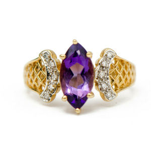 14k Yellow Gold Amethyst & Diamond Ring